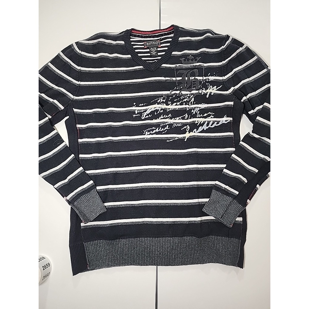 Buffalo David‎ Bitton Men's Size XL Black/White/Gray Graphic V Neck Sweater